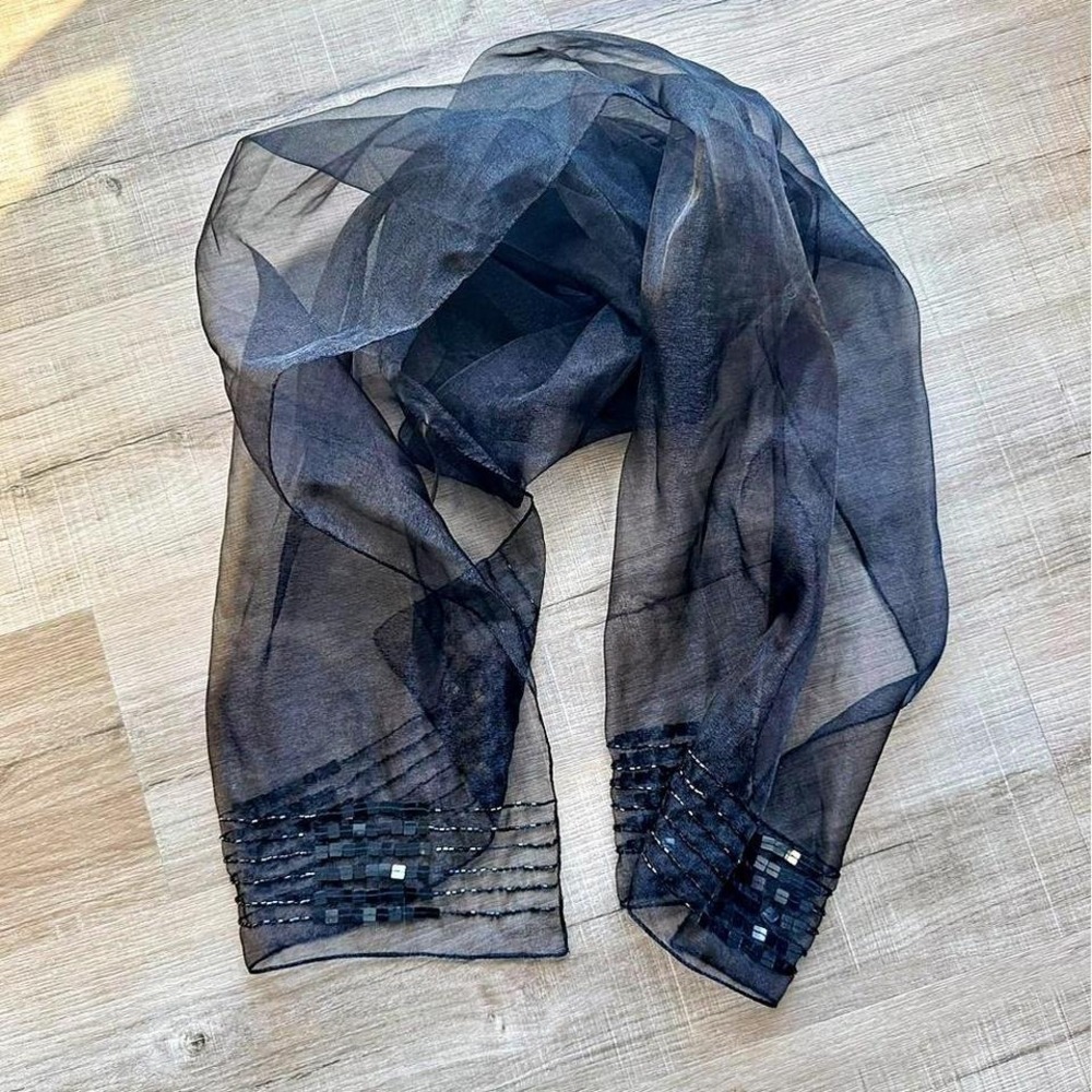 Y2K Black Sheer Sequin Scarf‎ Rectangle Whimsygoth Gothic Dark Romantic Costume